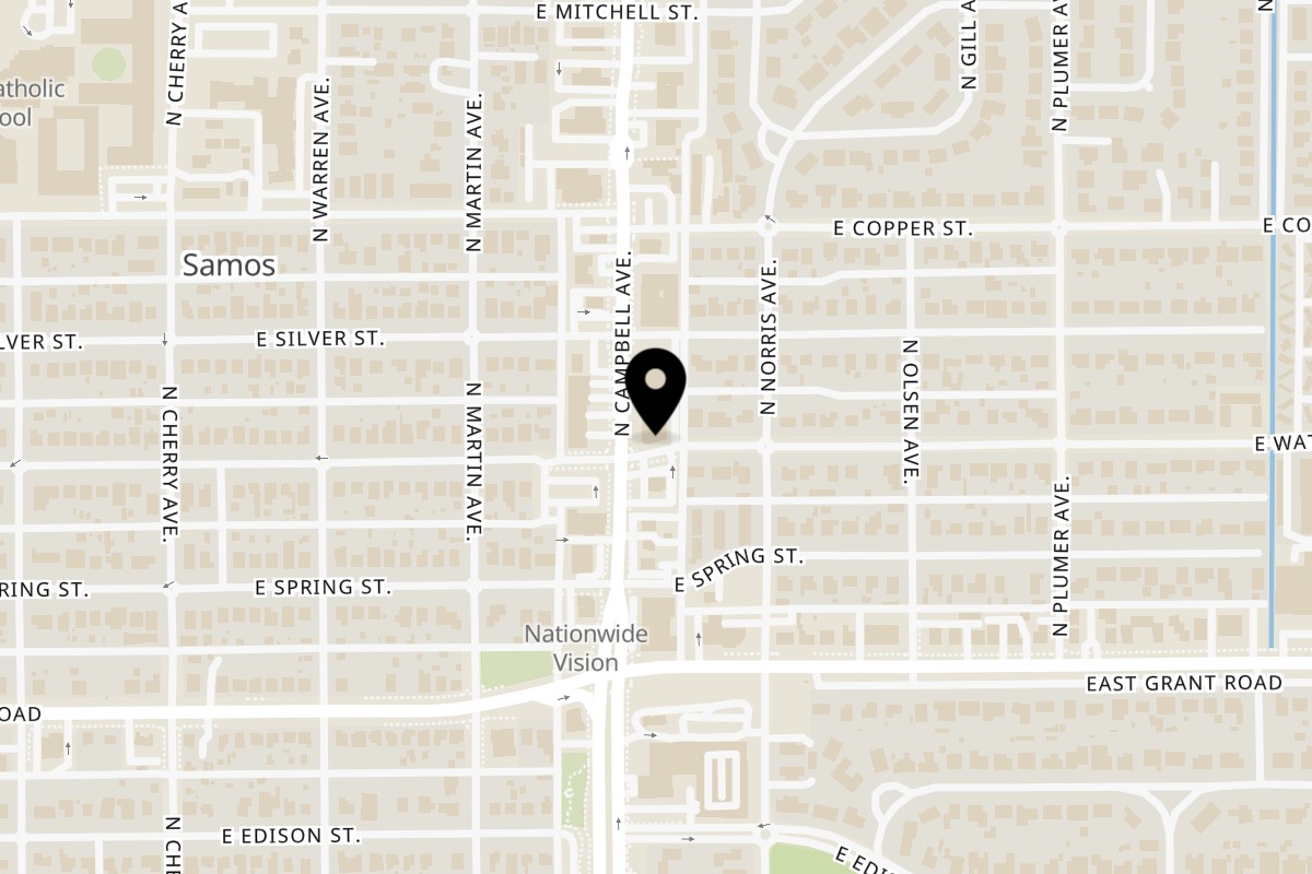 Map showing the location of Casa Asada Taquería y Cervecería on 2502 N Campbell Ave in Tucson